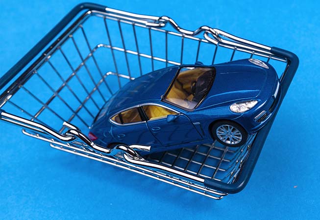 Model car in a shopping basket